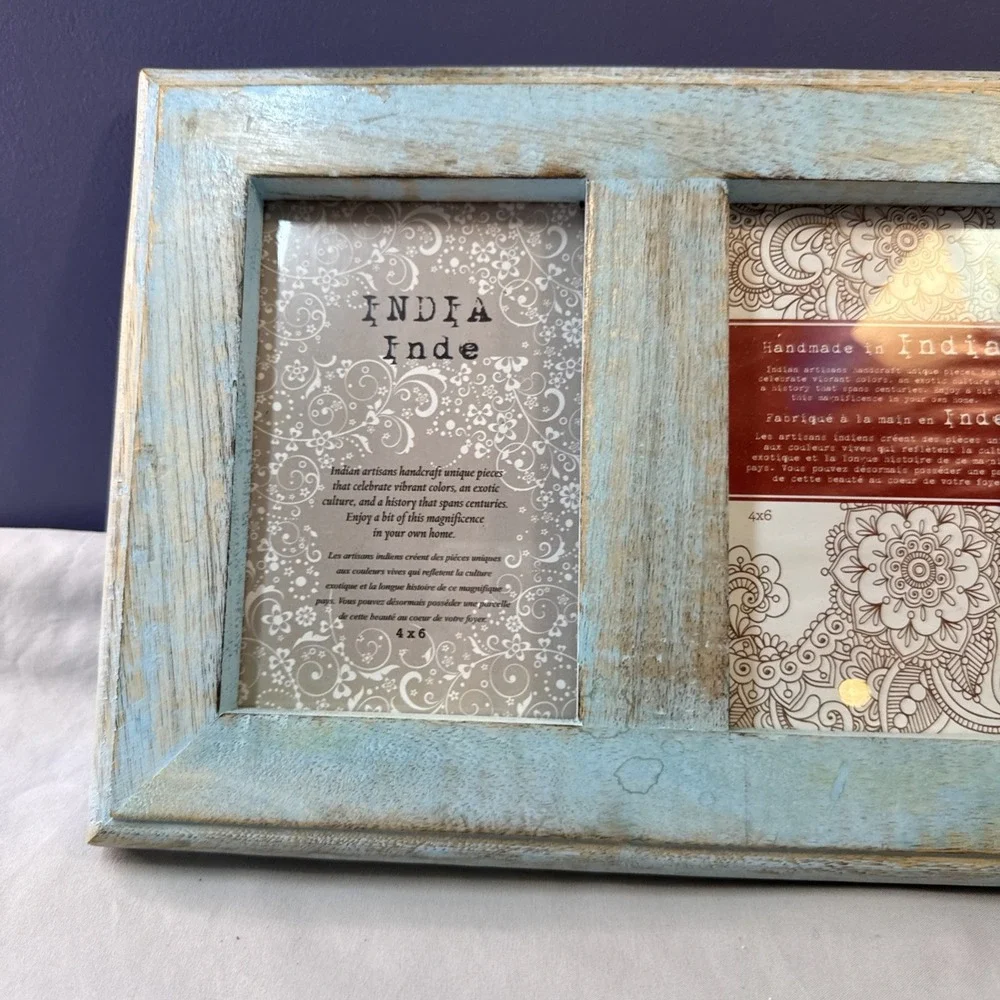 Prinz Homestead Rustic Teal Wood Collage Picture Frame 3-Opening 4x6 New